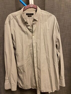 John Varvatos Men's Button-Down Shirt in Light Gray and White Windowpane
